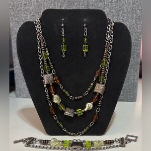 Green and Brown Beaded Jewelry Set